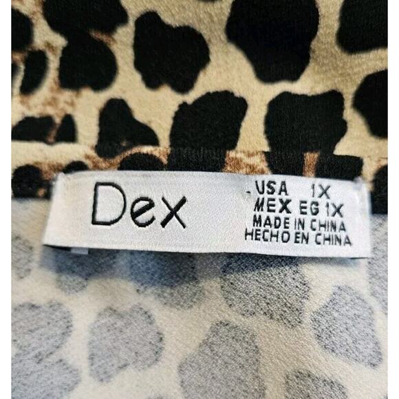 Dex Womens 1X Top Leopard Print Button Down Scoop Neck Balloon Sleeves - Picture 6 of 8